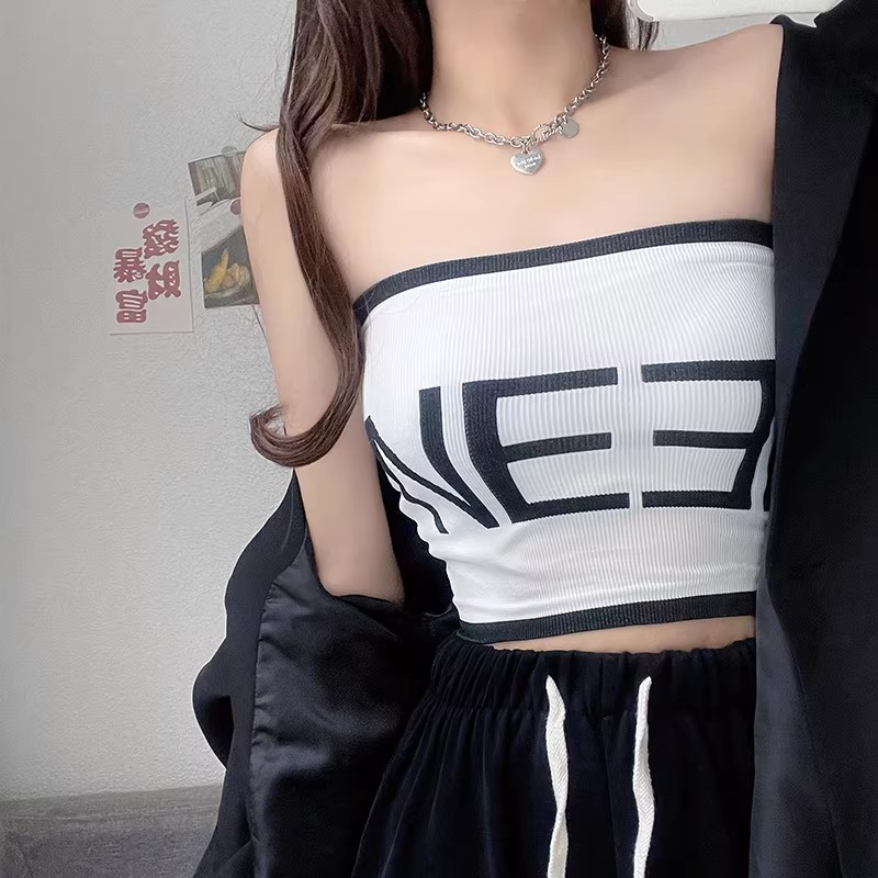 Letter girl, pure and sensual, strapless vest, women with chest pads, summer sexy top, short chest wrap inside details Picture
