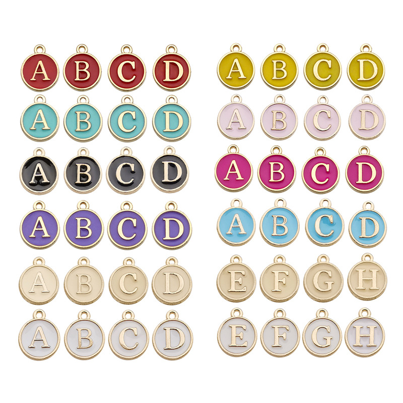 10 colors to choose from, 26 diy alloy accessories, 1 set each, English letter brush, double-sided alloy oil drip pendant