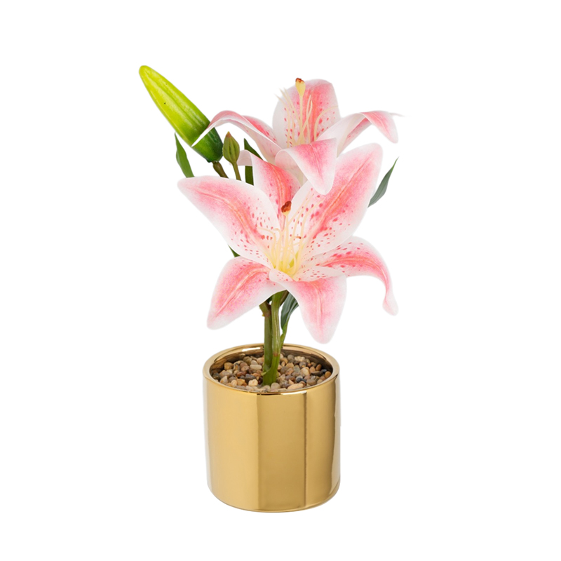 High-quality appearance level lily ceramic simulation potted plant decoration, living room indoor dining table plant bonsai decoration, shooting prop display, ins simulation creative potted plant decoration, green plant artificial flower, table bonsai decoration gift detail image 5