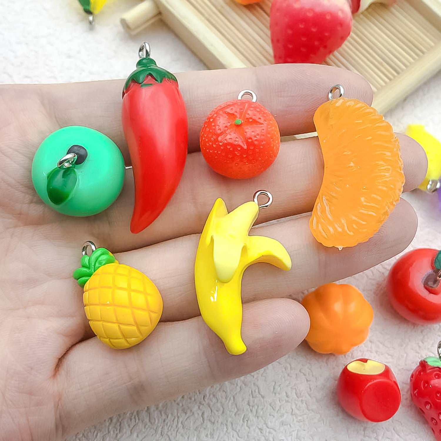 Resin simulation fruit accessories, three-dimensional ornaments, cute handmade diy earrings, necklaces, pendants, keychains, pendants details Picture