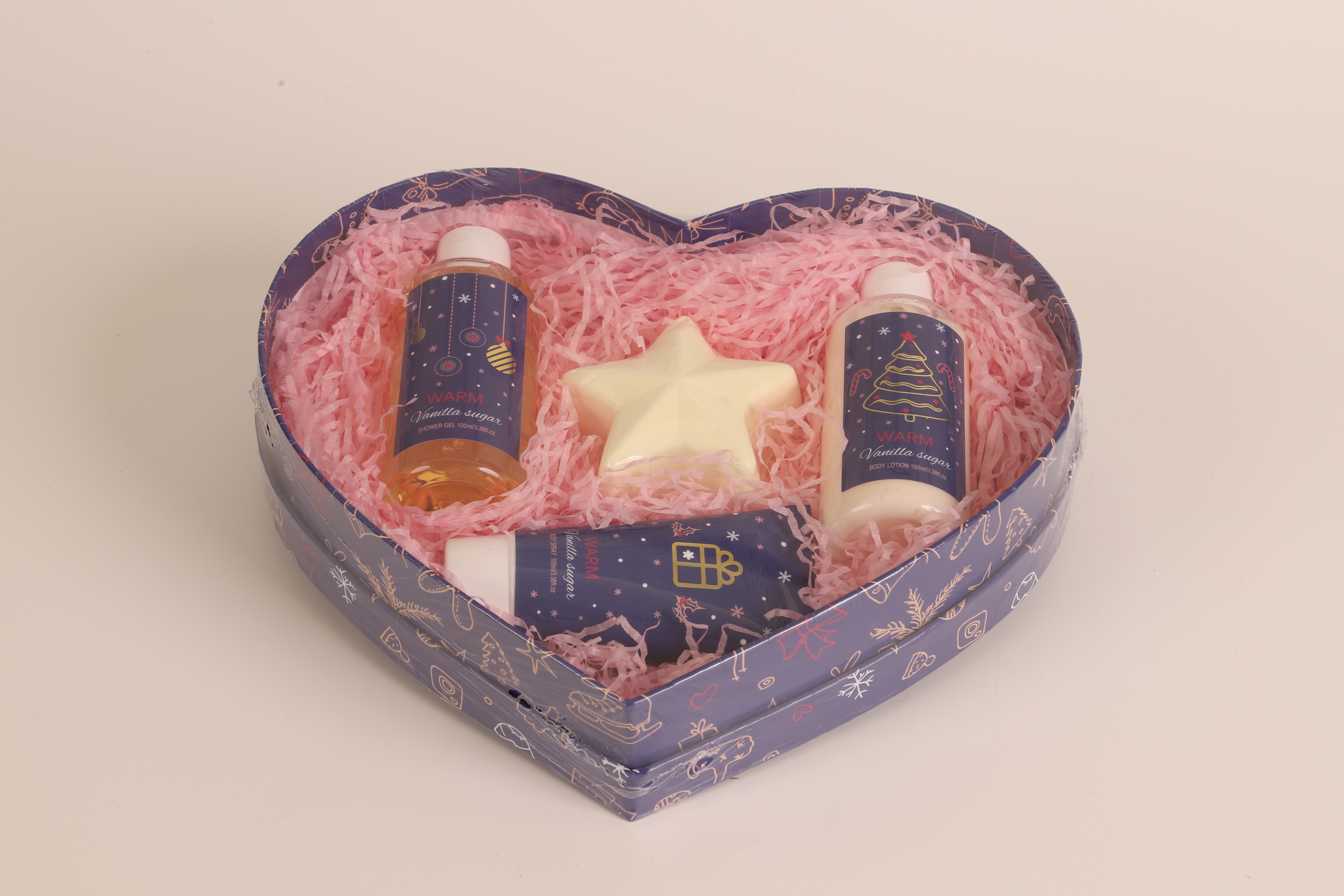 Romantic heart-shaped gift box, body care products, long-lasting moisturizing body lotion, body wash, four-piece set, perfect for your girlfriend or lady as a warm gift and souvenir