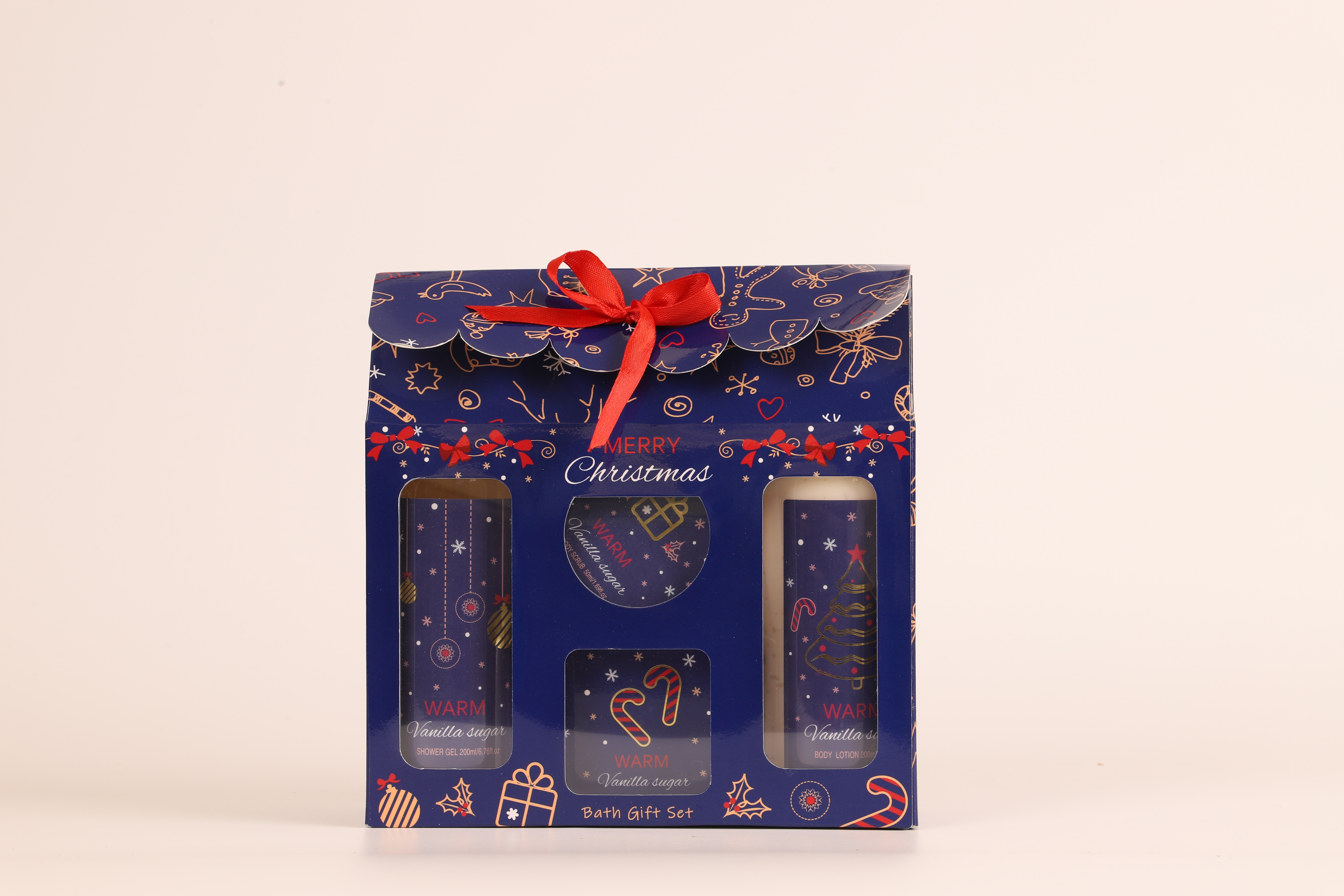 New Christmas element gift box set: Body lotion, Body Wash, scrub, Bath salt, four-piece combination. Practical gift. Factory direct sales, wholesale price, customizable brand Item Picture