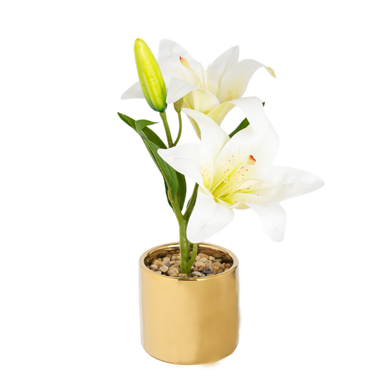 High-quality appearance level lily ceramic simulation potted plant decoration, living room indoor dining table plant bonsai decoration, shooting prop display, ins simulation creative potted plant decoration, green plant artificial flower, table bonsai decoration gift detail image 2