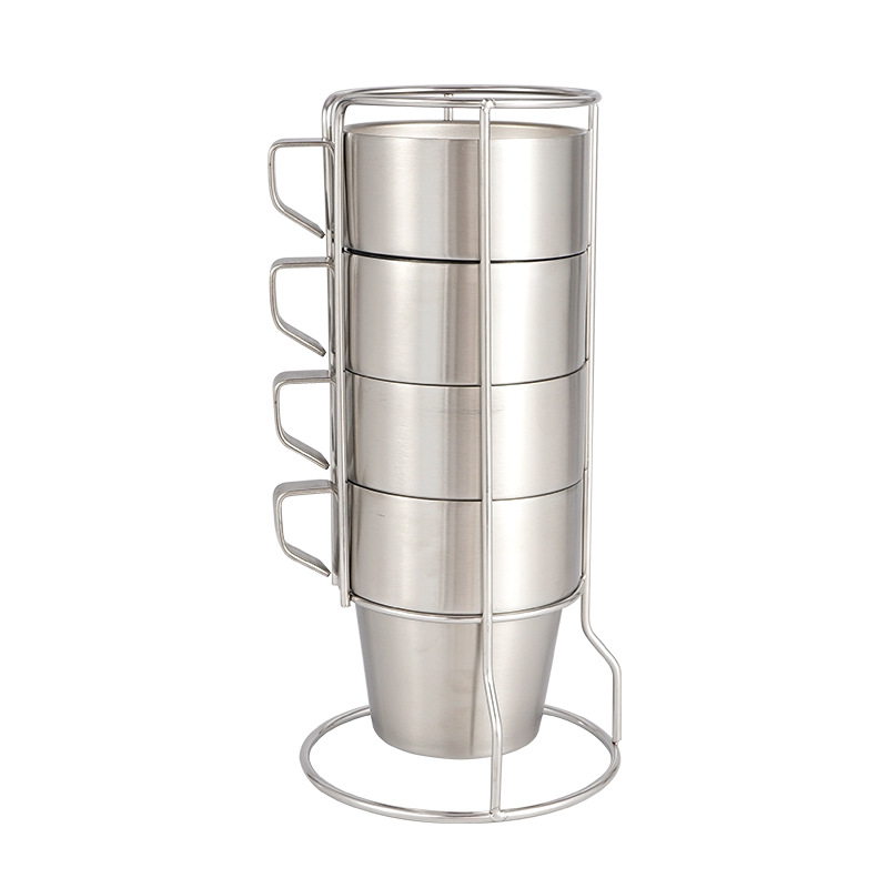 304 stainless steel coffee cup, double-layer handle to prevent scalding hands, milk cup, breakfast cup, stacked storage, drinking cup, cross-border details Picture