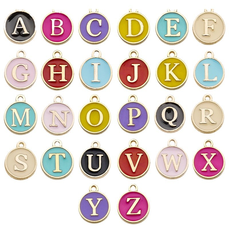 10 colors to choose from, 26 diy alloy accessories, 1 set each, English letter brush, double-sided alloy oil drip pendant Item Picture
