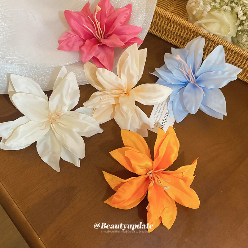 韩系布艺仿真百合花发夹时尚百搭碎发侧边鸭嘴夹度假风气质发饰女