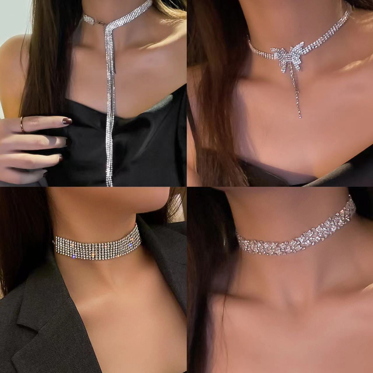 European and American diamond-encrusted teardrop oval necklace with a fashionable and high-end feel. Collarbone chain with a niche design and a cold style. Wholesale of necklaces for women Application Scenario