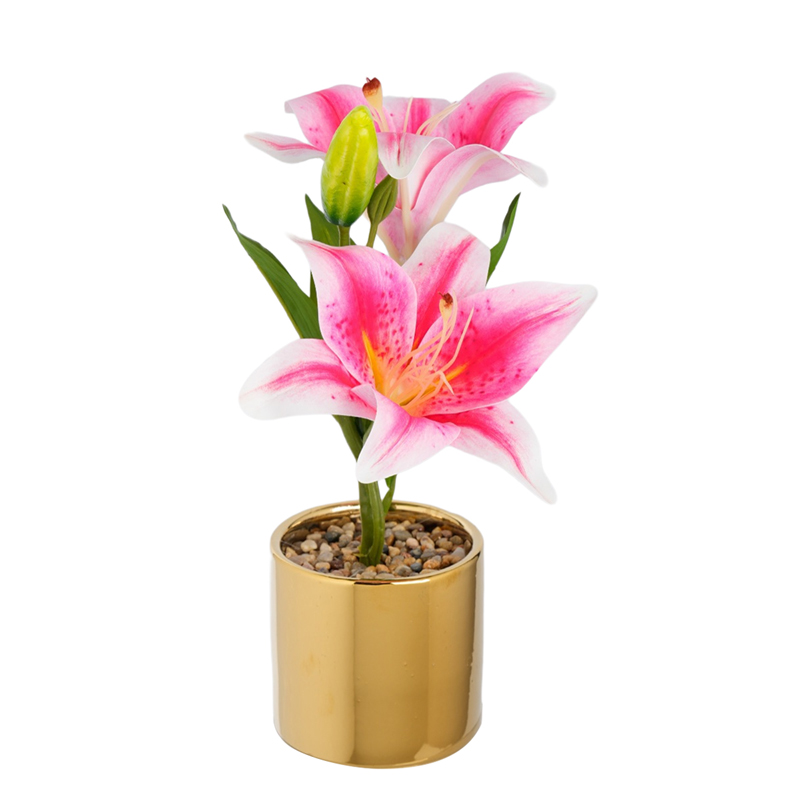 High-quality appearance level lily ceramic simulation potted plant decoration, living room indoor dining table plant bonsai decoration, shooting prop display, ins simulation creative potted plant decoration, green plant artificial flower, table bonsai decoration gift Specification image