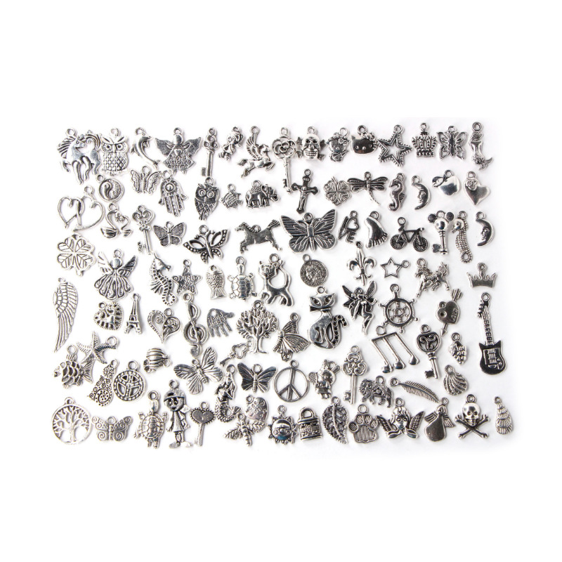 A set of 100 regular silver necklaces, bracelets, earrings, pendants and accessories for diy alloy pendants Item Picture