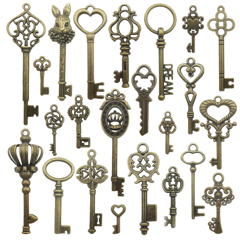 Retro bronze color key creative DIY alloy jewelry accessory, fashionable and individual heart key pendant