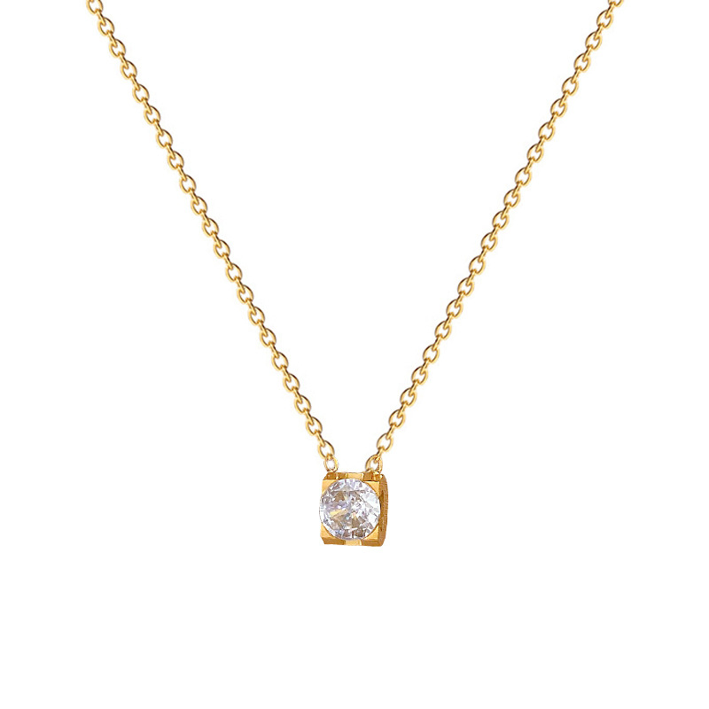 【 All-titanium Steel 】 Square zircon minimalist style furnace, real gold necklace, female Instagram influencer collarbone chain accessory Item Picture