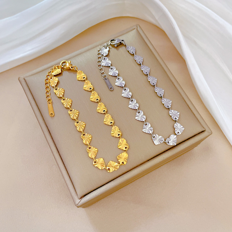 【 All-titanium Steel 】 Dongdaemun Personalized laser heart-shaped Chain bracelet, a retro best friend of a female Internet celebrity details Picture