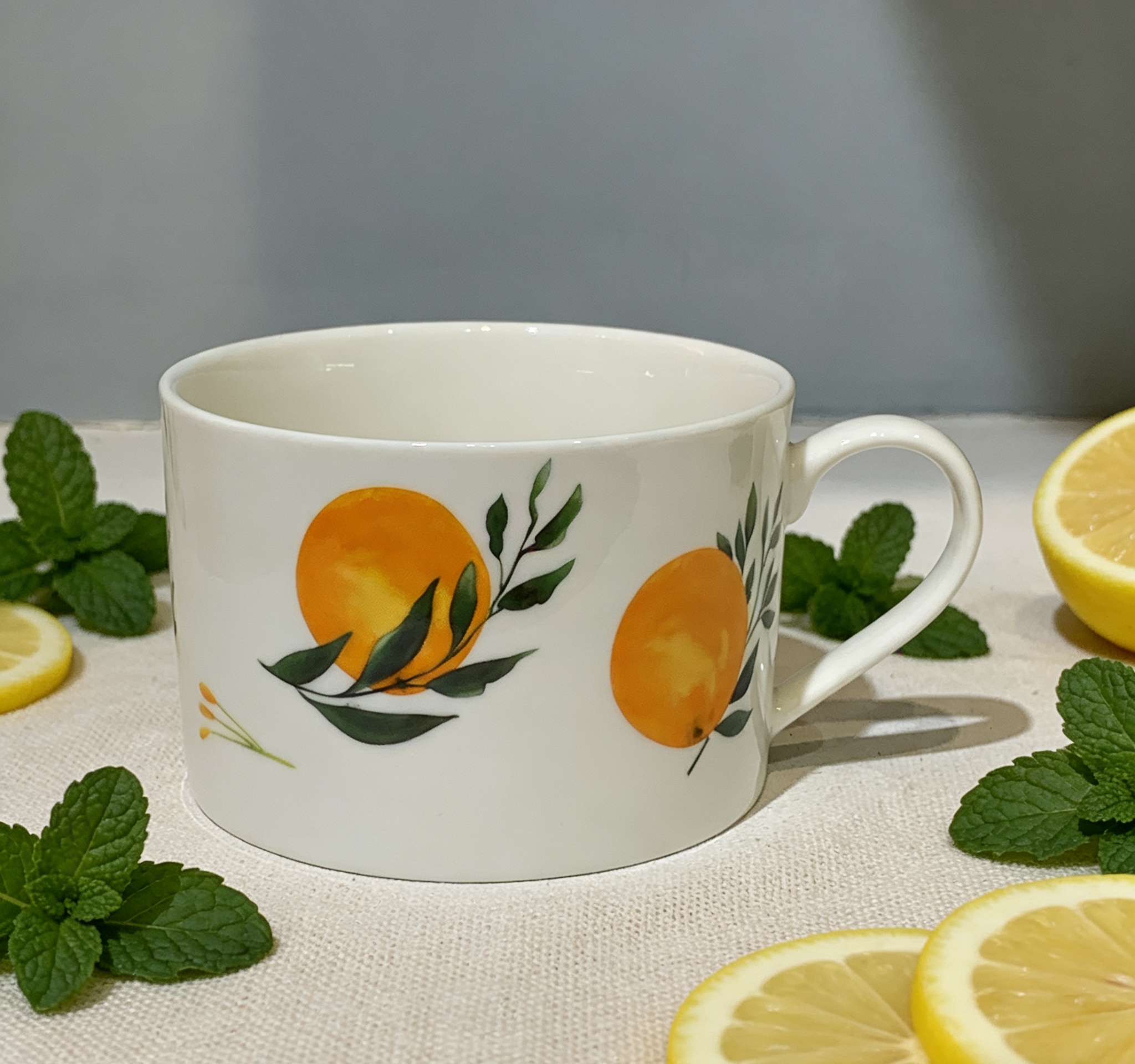 清新橙子印花陶瓷马克杯 家用早餐杯大容量咖啡杯ins风水杯