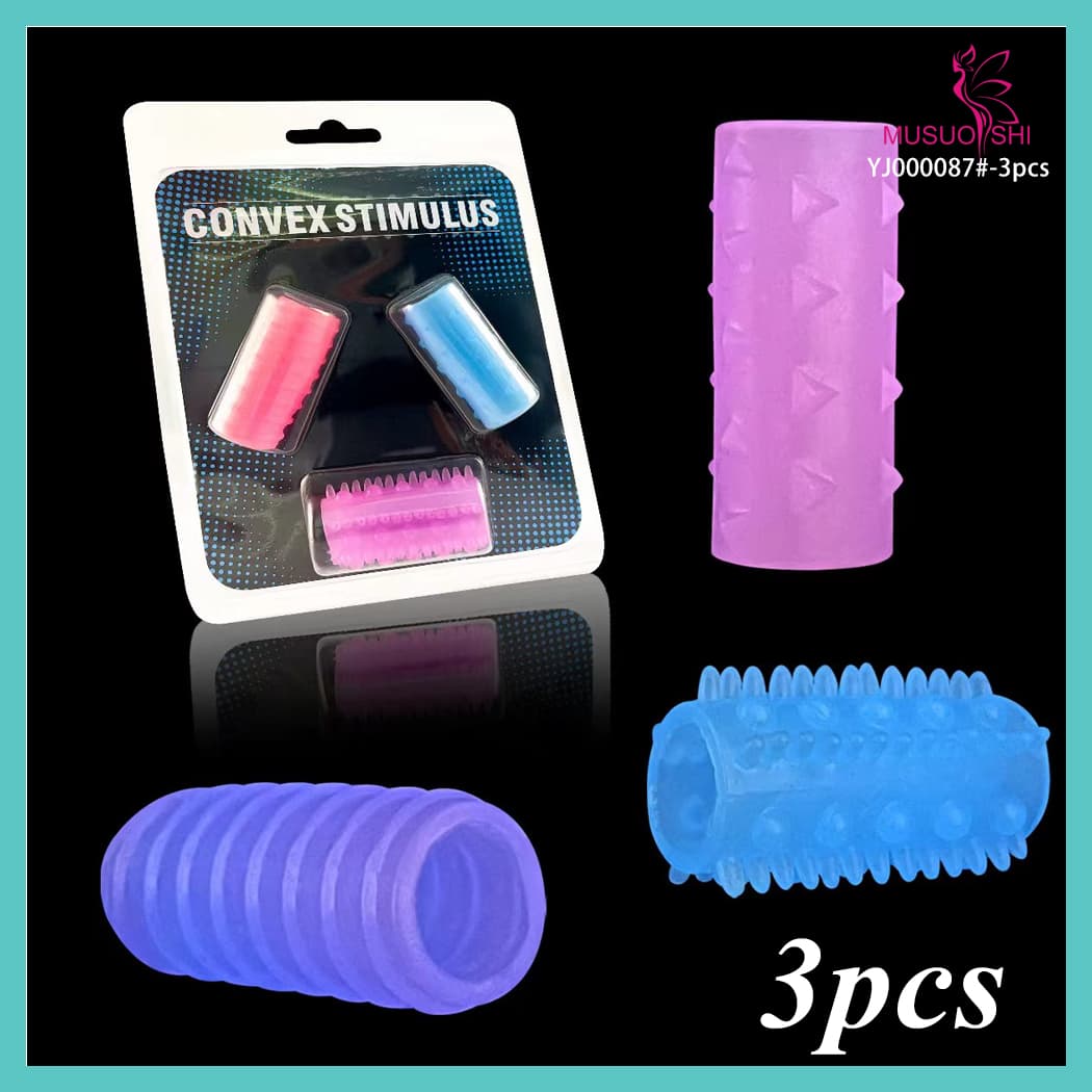 YJ000087#-3pcs Vibtation Ring 3Pcs Set High Soft Plastic  Sex Toy Men Cock Ring 3-Piece Convex Stimulus Sleeve Set for Enhanced Sensation full figure