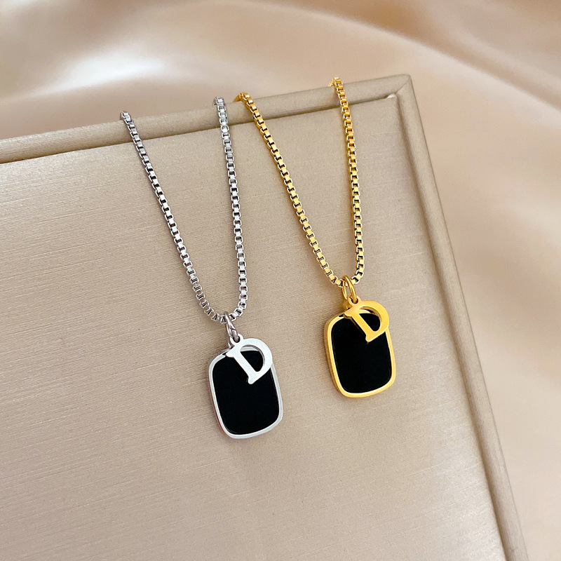 【 All-titanium Steel 】 Square D-shaped minimalist style furnace real gold necklace, female Instagram influencer collarbone chain Specification image