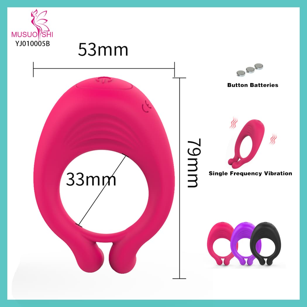 YJ010005B Adult Game Sex Toys for Men Couples Erotic Built-in Battery Male Masturbator Vibrator Bondage Penis Ring Time Delay Ejaculation Vibrating Cock Ring - 33mm Opening, 79mm Height, Pink full figure