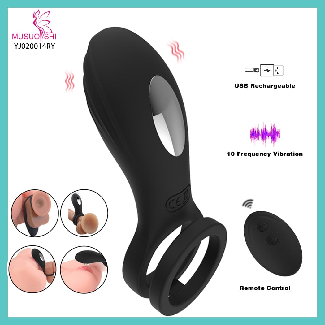 YJ020014RY Penis Vibrator Couple Vibration Remote Control Clitoris Stimulator Erection Adult Sex Toys Cock Ring for Men USB Rechargeable Vibrating Cock Ring with Remote Control full figure
