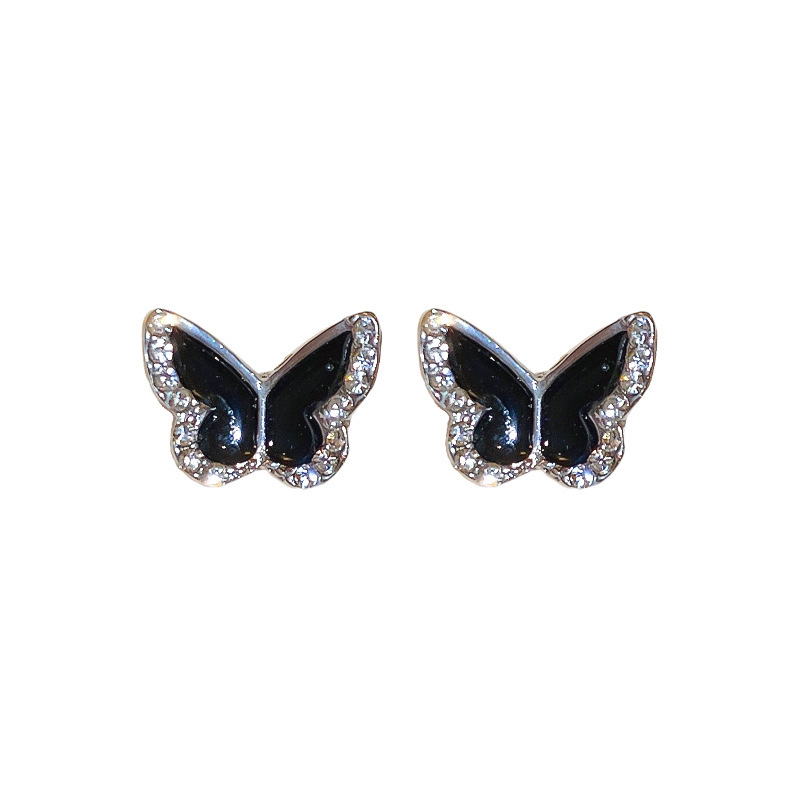 Silver needle French light luxury diamond-encrusted butterfly stud earrings, a niche, simple and versatile commuter earring, elegant and high-end earrings for women Item Picture