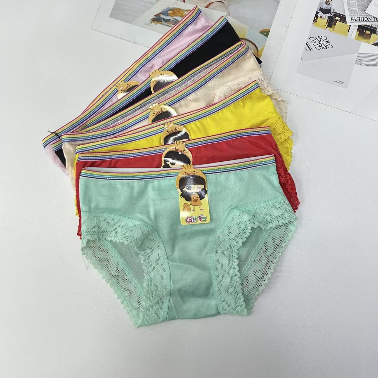 DD-1206# Export Underwear Mixed Color Women's Underwear Children's Wear Colorful waistband Lace hem Children's Underwear Simple and cute Style Women's third grade Underwear Underwear Women QNI Specification drawing