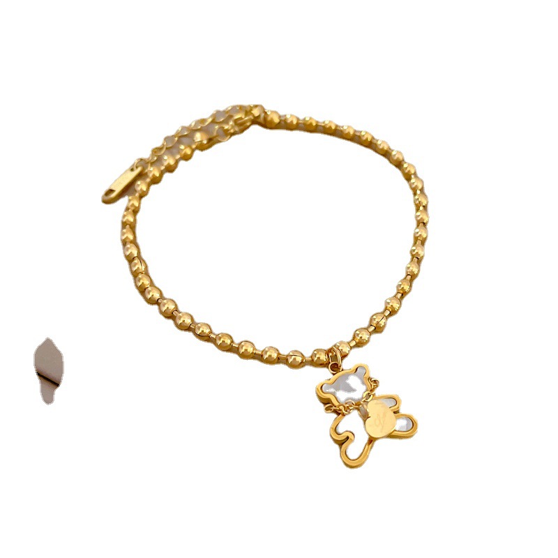 【 All-titanium Steel 】 Elegant heart-shaped little bear Mother-of-pearl lucky minimalist chain bracelet Female Internet celebrity retro best friend Item Picture