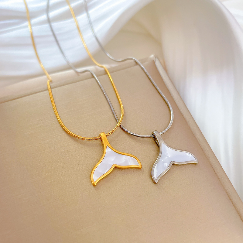 【 All-titanium Steel 】 Shell fish tail minimalist style, real gold necklace inside the furnace, female Instagram influencer collarbone chain to match Specification image