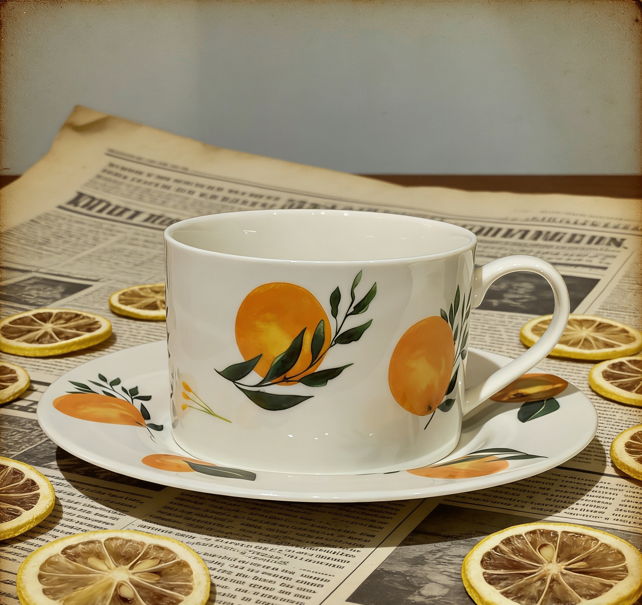 清新橙子印花陶瓷杯碟套装 家用早餐杯下午茶杯咖啡杯ins风陶瓷咖啡杯碟