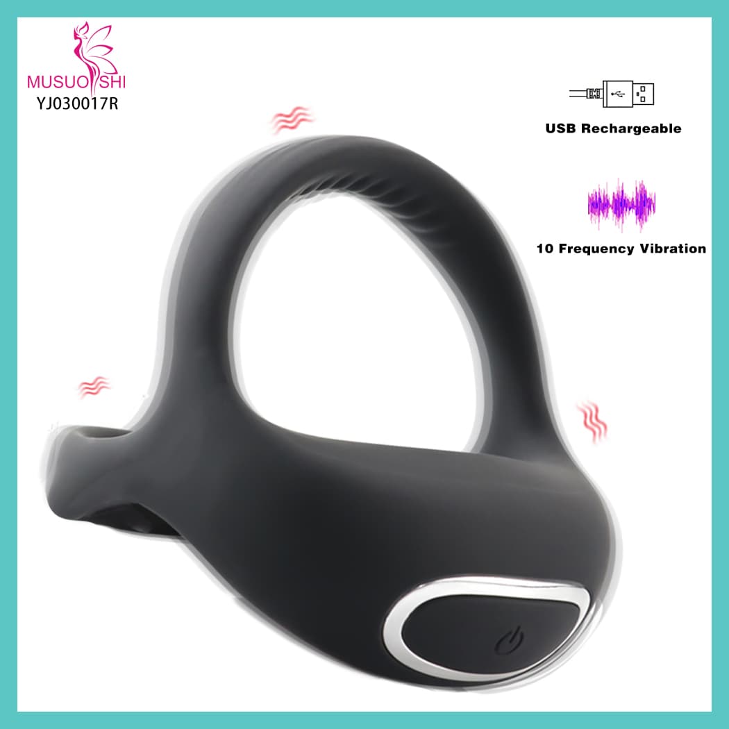 YJ030017R Hot Selling 10 Vibration Frequency Silicone Lock Fine Ring Electric Couple Flirt G-spot Massage Masturbation Pennis Cock Ring sex toys USB Rechargeable Vibration Ring - 10 Frequency Modes full figure