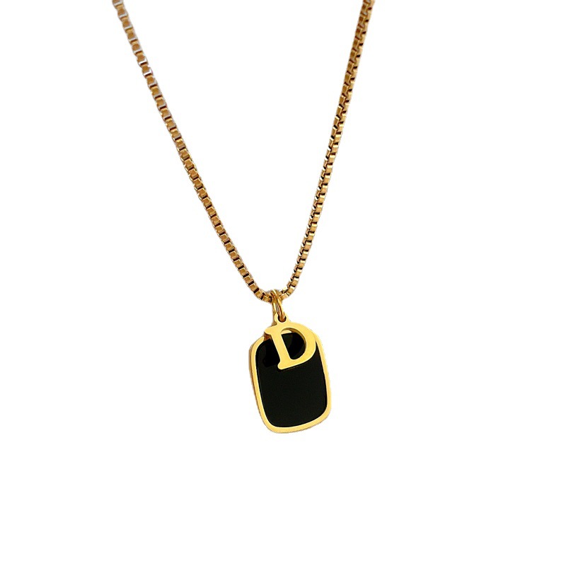 【 All-titanium Steel 】 Square D-shaped minimalist style furnace real gold necklace, female Instagram influencer collarbone chain Item Picture