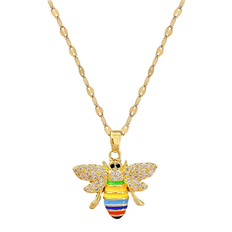 【 Titanium Steel 】 Oil-Dripping Bee Light Luxury Cross-border Banquet Wedding Necklace, versatile collarbone chain for female Internet celebrities, Titanium steel chain Item Picture