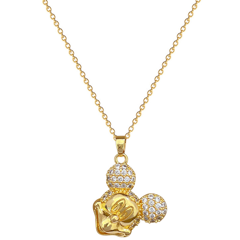 【 Titanium Steel 】 Smiling little mouse, light luxury, elegant and luxurious, full diamond necklace, versatile for women, collarbone chain, titanium steel chain Item Picture