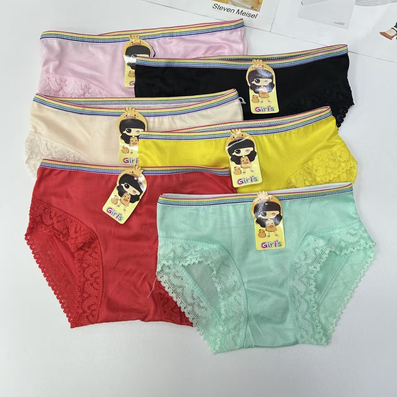 DD-1206# Export Underwear Mixed Color Women's Underwear Children's Wear Colorful waistband Lace hem Children's Underwear Simple and cute Style Women's third grade Underwear Underwear Women QNI Item Picture