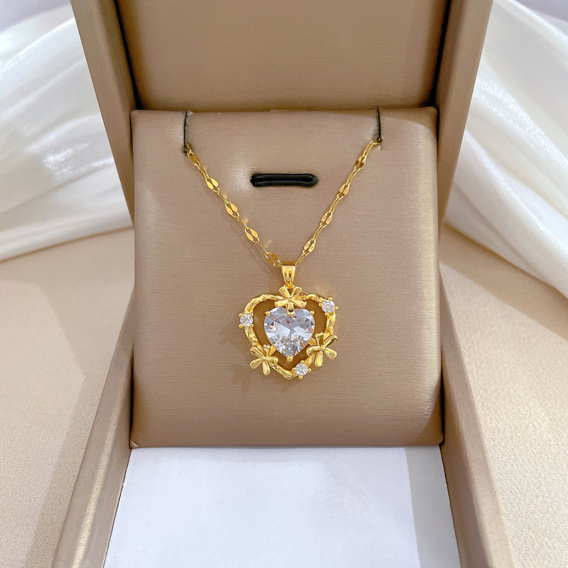 【钛钢】微镶项链耳环套装轻奢爱心花朵个性气质宴会耳饰项饰组合详情图4