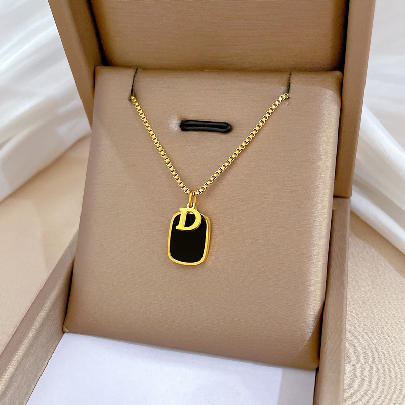 【 All-titanium Steel 】 Square D-shaped minimalist style furnace real gold necklace, female Instagram influencer collarbone chain