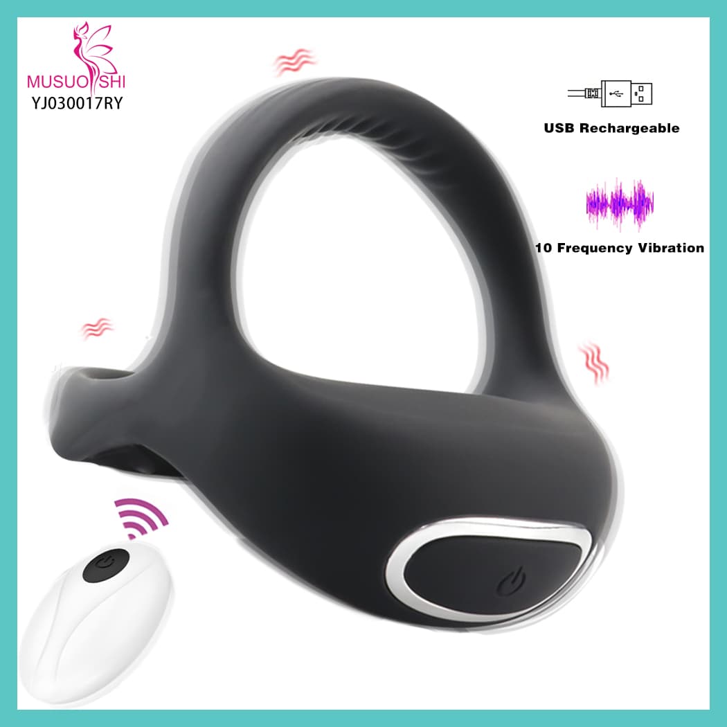 YJ030017RY Penis Vibrator With Cock Ring Couple Vibration Remote Control Vagina Clitoris Stimulator Adult Cock Ring Sex Toys USB Rechargeable Vibrating Cock Ring with Remote Control full figure