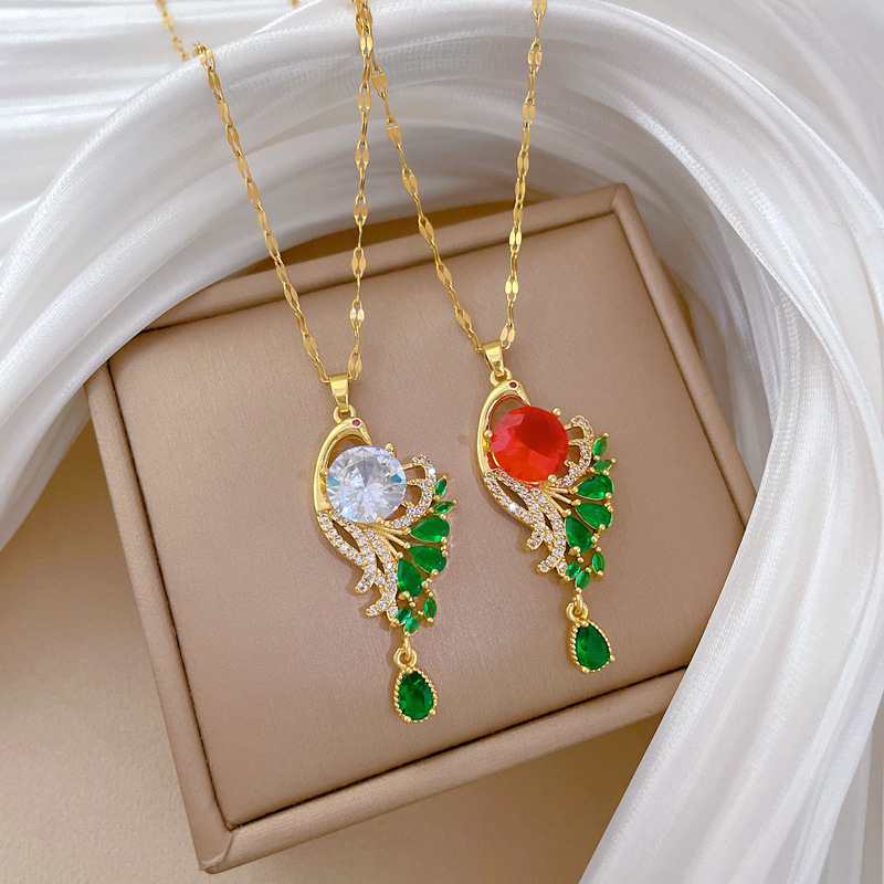 【钛钢】轻奢微镶真金孔雀开屏项链女新款锁骨链轻奢小众设计感