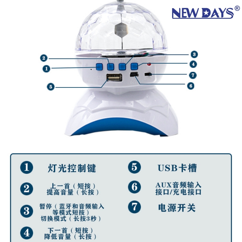 NEWDAYS marca cruce de fronteras nuevo LED pequeño planeta recargable música magic ball light home flash light atmosphere light cambio de color stage light party laser crystal magic ball light atmosphere light Specification image