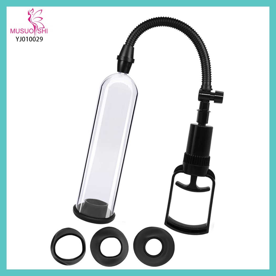 YJ010029 Men's  Aid Sex Toy Pennis Pump Vacuum Enlarger for Bigger Longer Thicker Dildo Enlargement For sex Pump Vacuum Pump with Adjustable Hose and 3 Rings full figure