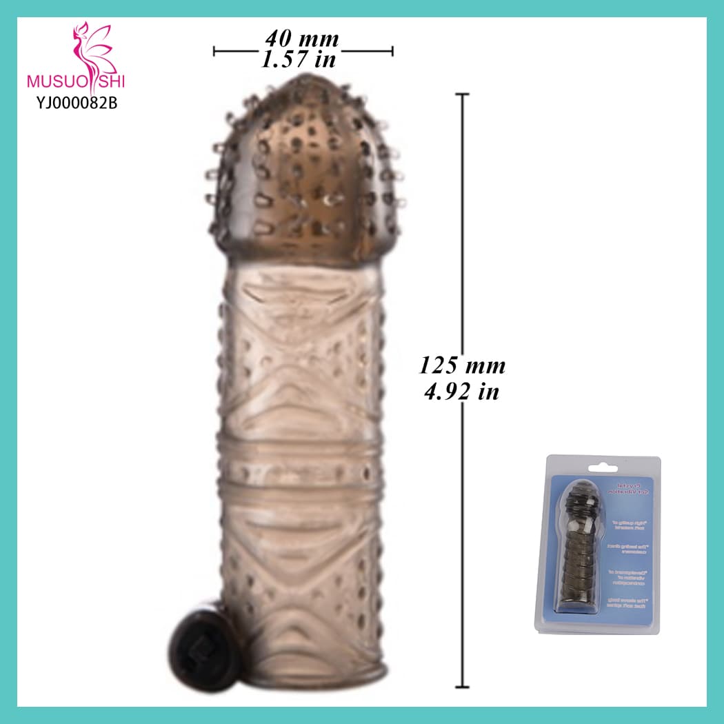 YJ000082B Hot Sales  Disposable Vibrating Cock Ring with Clit Stimulator Delay Ejaculation Pennis Ring for Men sex toys MUSUO SHI 4.92in Vibrating Silicone Cock Ring with Textured Design full figure