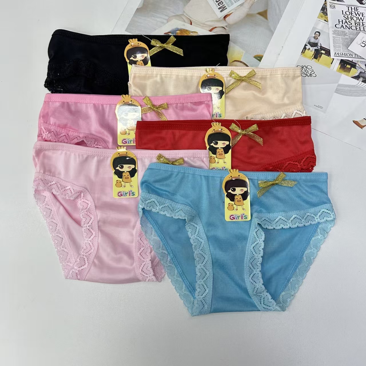 DD-516# Export Underwear Mixed color women's Underwear Children's Clothing Solid color bow decoration Children's underwear Simple and cute style Women's third grade Underwear Underwear Women QNI Item Picture