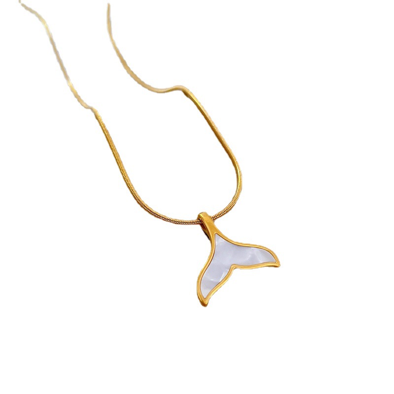 【 All-titanium Steel 】 Shell fish tail minimalist style, real gold necklace inside the furnace, female Instagram influencer collarbone chain to match Item Picture
