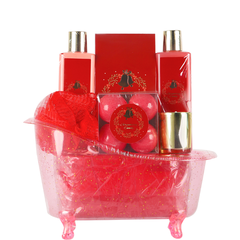 Six-piece bath products set, bathtub gift box set, bubble body wash, body lotion, bath ball, scented candle, explosive salt, classic Spa set, Christmas gift, bath gift set Item Picture