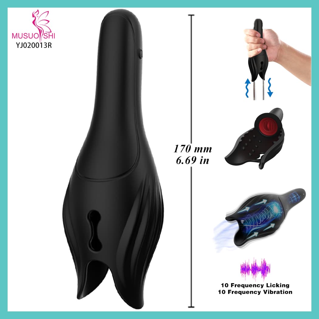 YJ020013R Electric Vibration Sex Toy Exercise Male Masturbation Supplies Aircraft Cup Penis Trainer MusuoShi 10-Frequency Vibrating Clitoral Massager, Black full figure