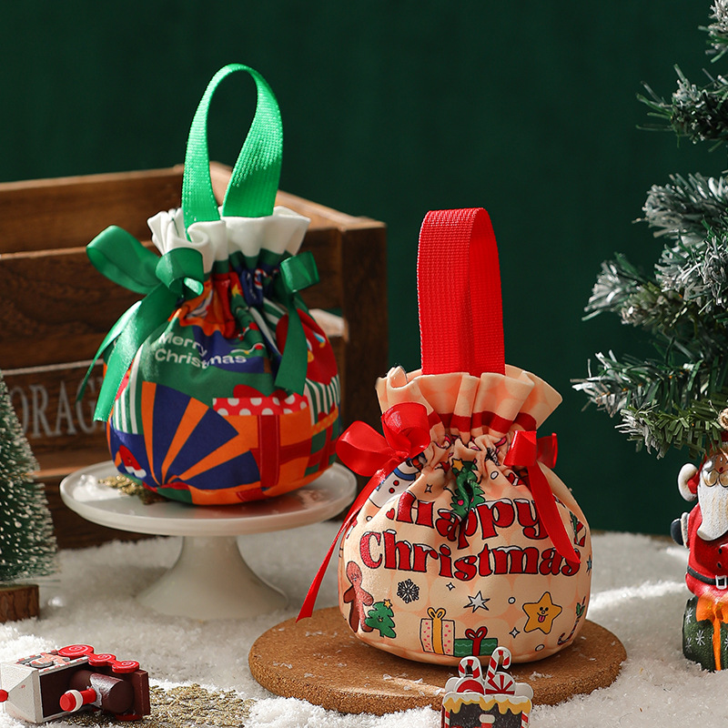 2025 New Creative Christmas gift Velvet Apple bag Christmas Gift Christmas Eve Apple box drawstring pocket hand-held Specification image