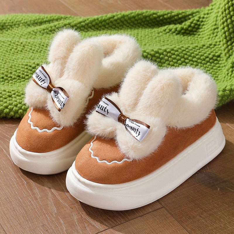 New winter women's outerwear fleece warm snow boots, Korean-style cotton shoes, and indoor thick-soled plush rabbit cotton boots details Picture