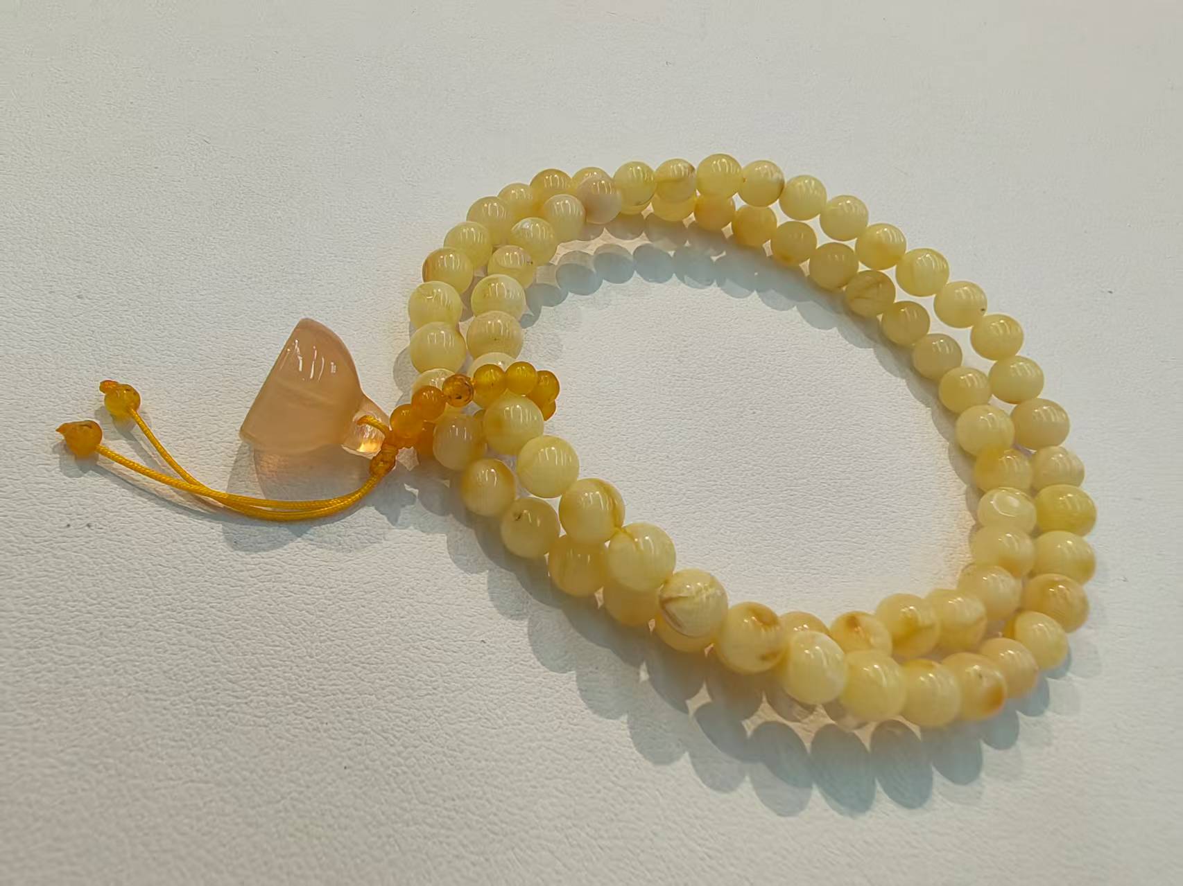 白蜜蜡双圈手串蜜蜡雕件吊坠新年开运手串
