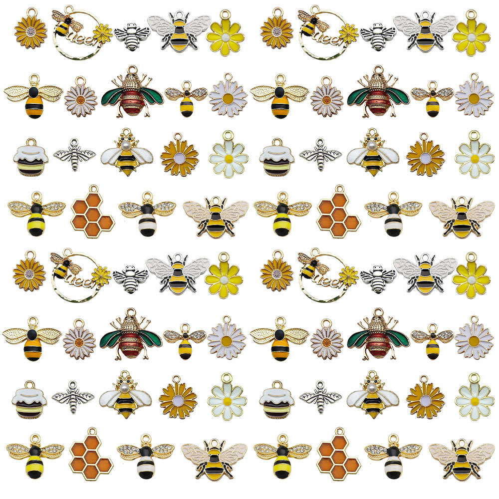 混120个小蜜蜂DIY饰品配件昆虫动物合金滴油发饰耳饰吊坠手工跨境