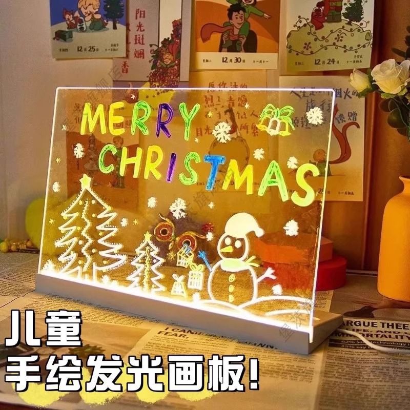 手绘发光画板可擦写亚克力透明写字板发光广告牌荧光画板记事板详情4