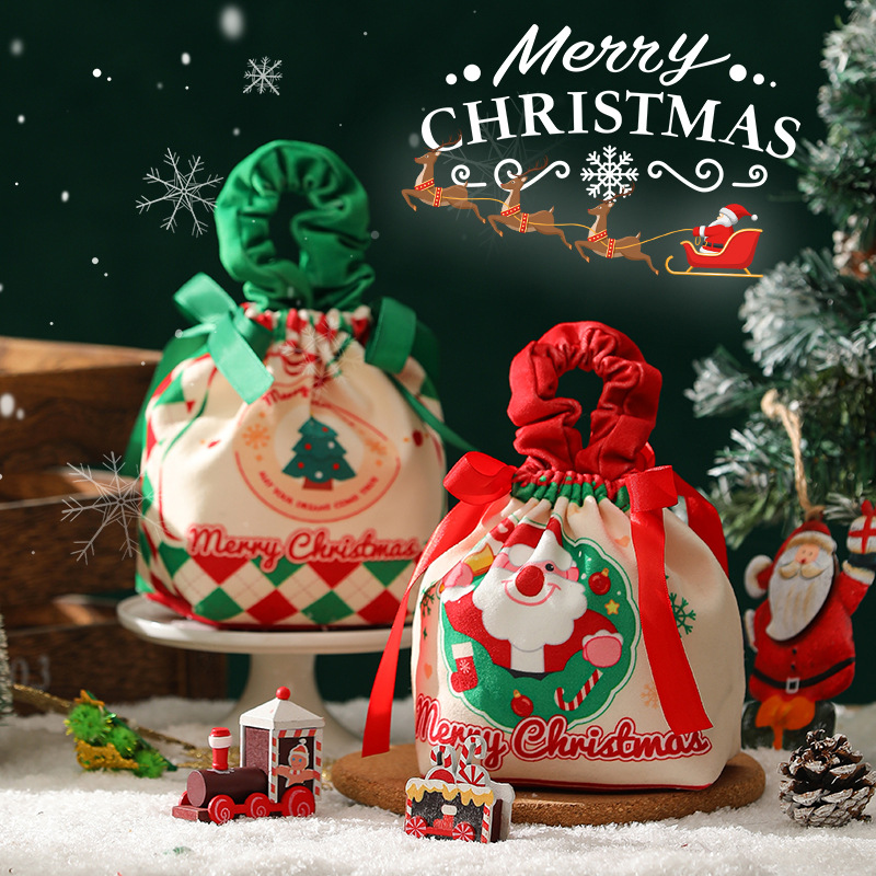 2025 New Creative Christmas gift Velvet Apple bag Christmas Gift Christmas Eve Apple box drawstring pocket hand-held details Picture