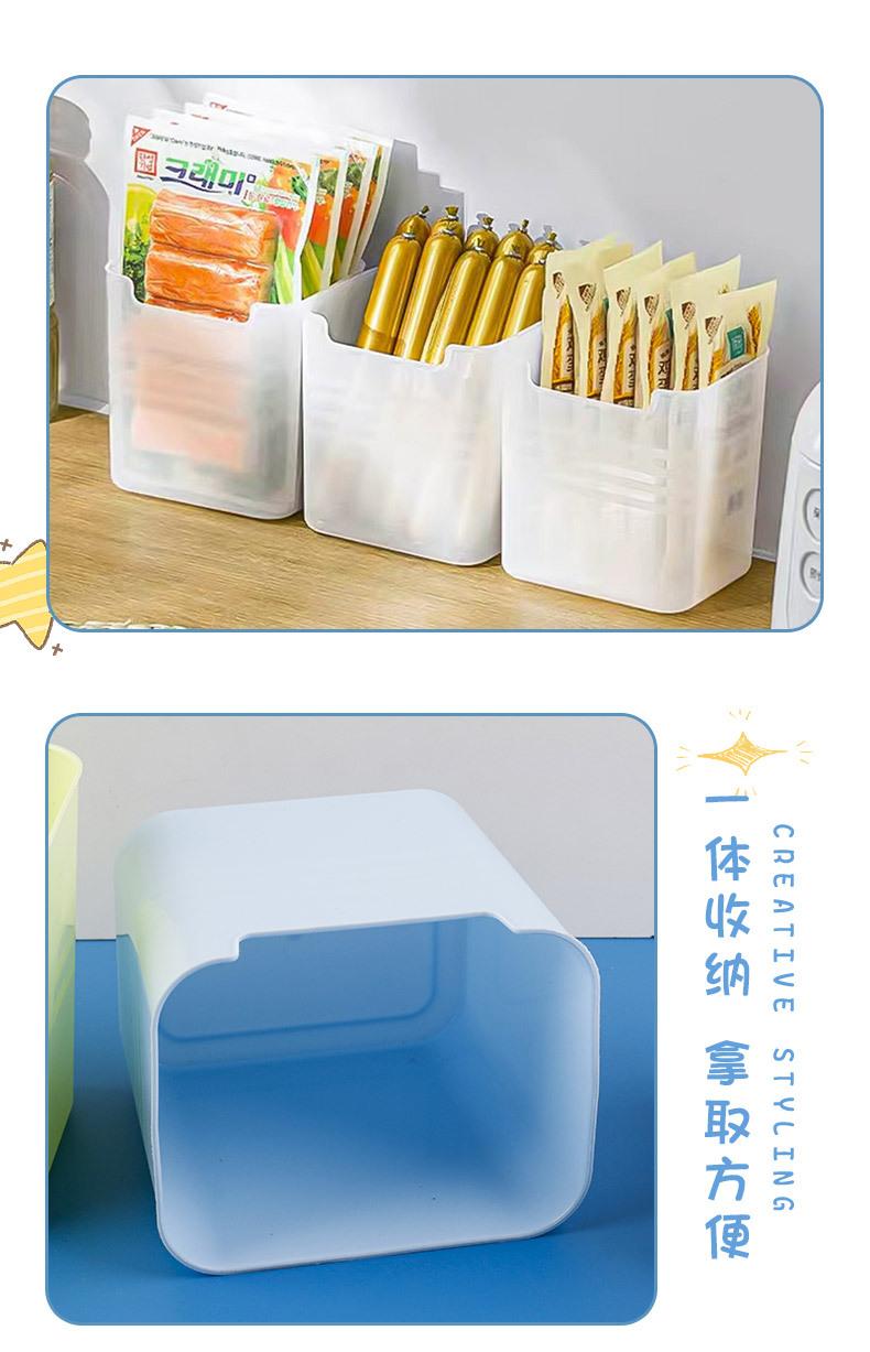 A spacious and multifunctional storage box for fruits and vegetables on the side of a refrigerator, suitable for home use. Application Scenario