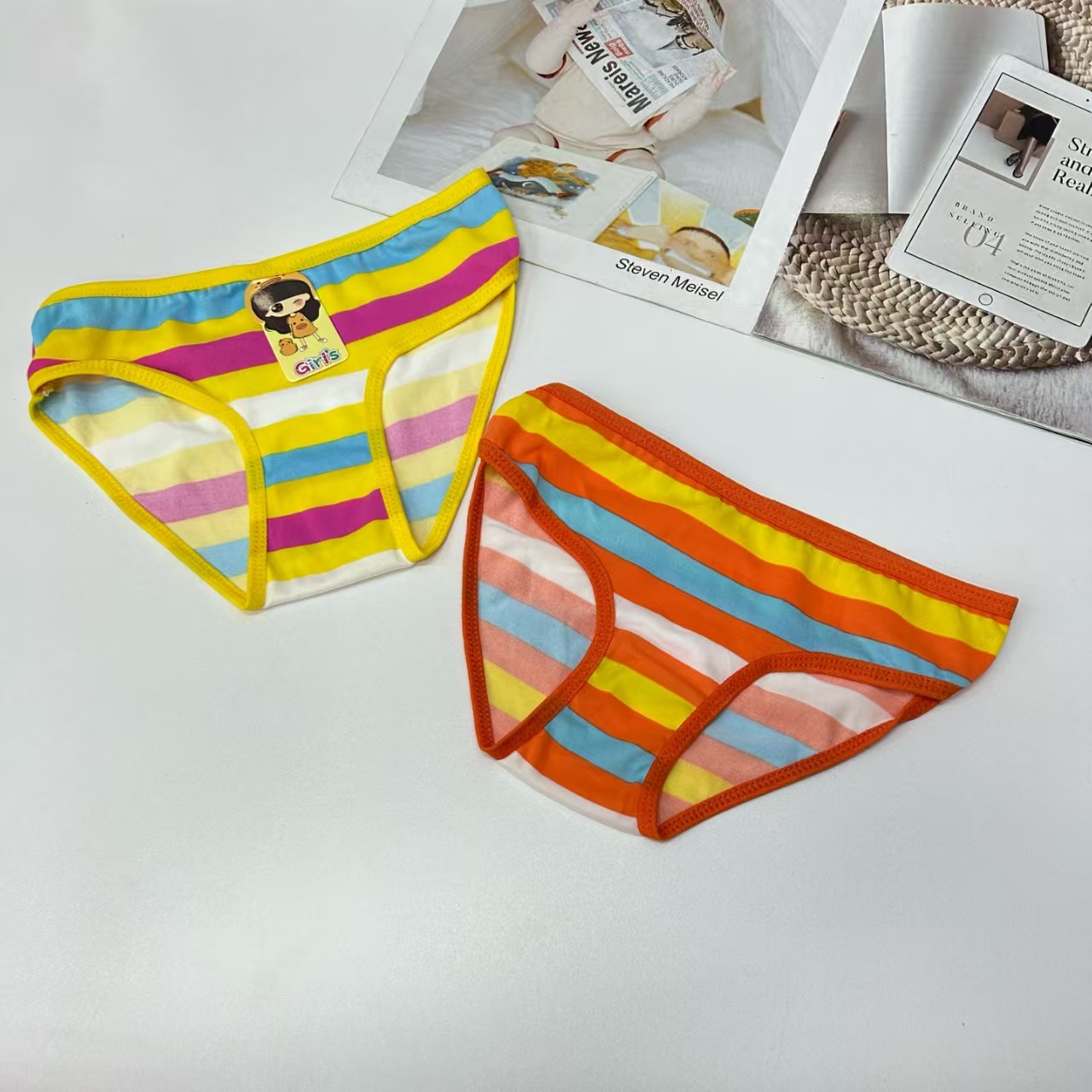 DD-617# Export Underwear for Foreign Trade Children's Colorful fringed striped Underwear Women's Triangle Pants Children's Clothing Contrasting Color Underwear Women QNI details Picture